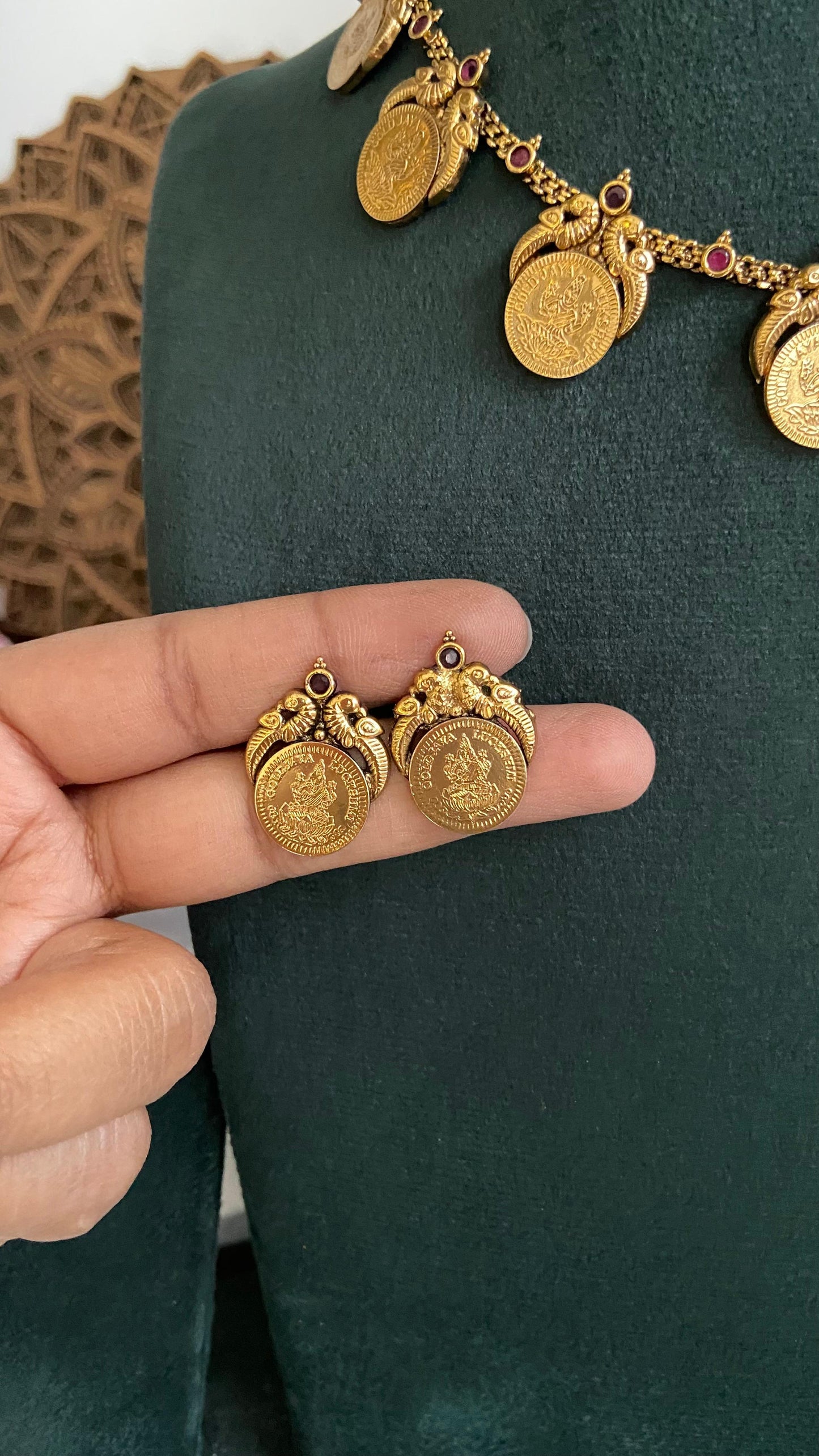 Antique Peacock Lakshmi Coin Necklace Set