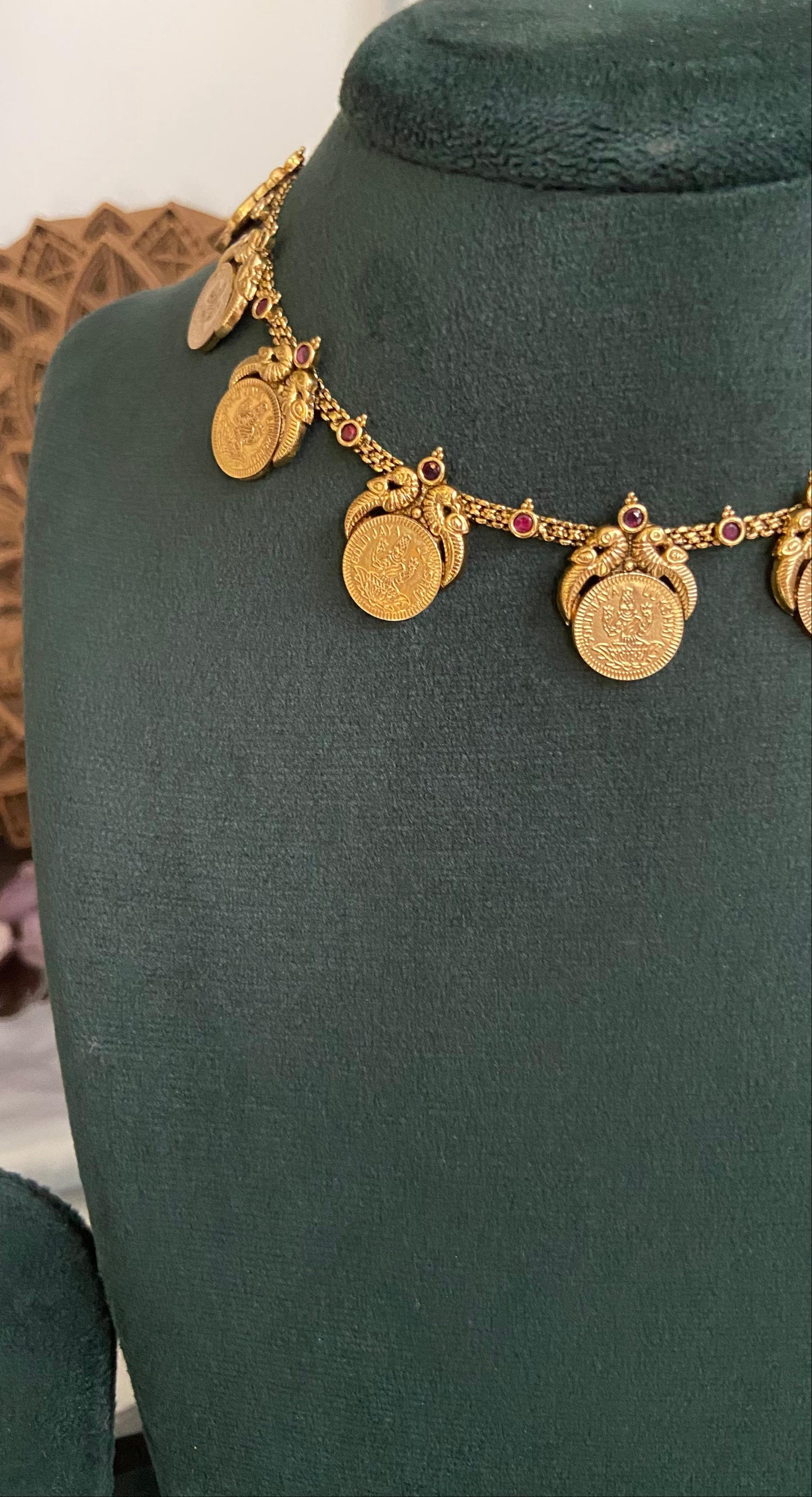 Antique Peacock Lakshmi Coin Necklace Set
