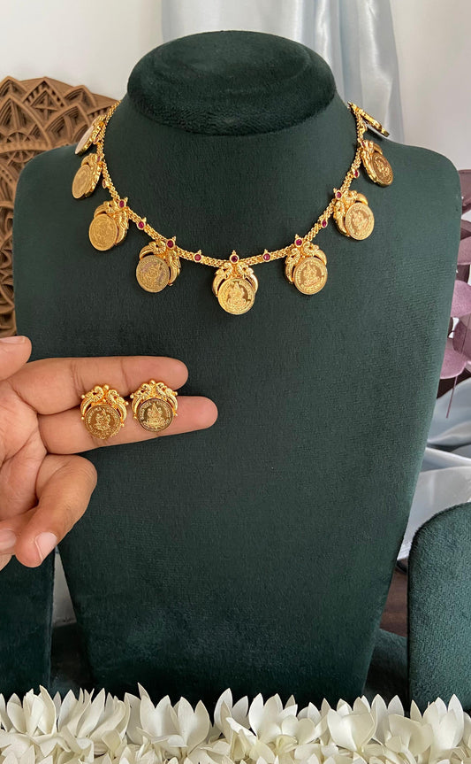 Peacock Lakshmi Coin Necklace Set