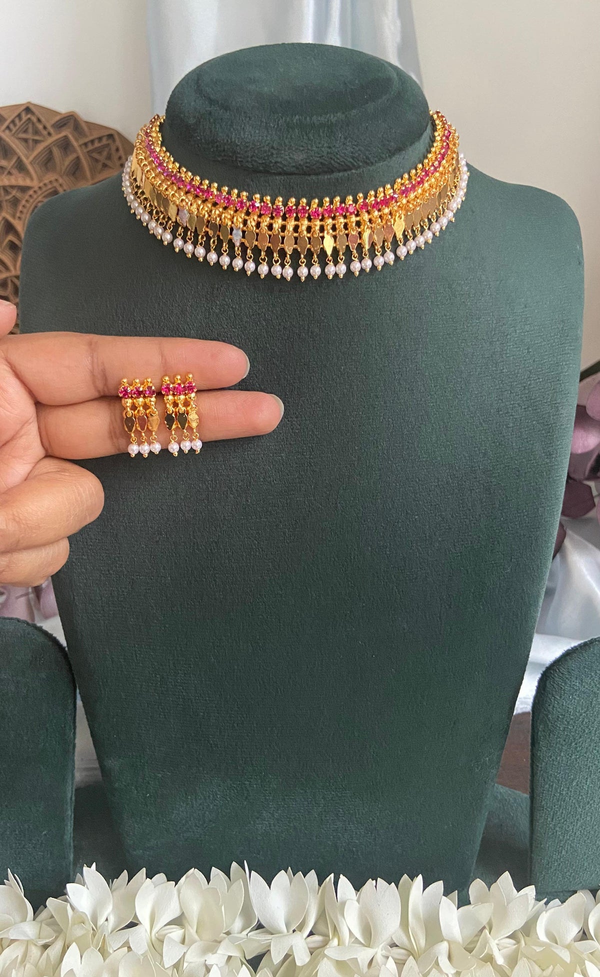 Ruby Pearl Single Line Elakathali Set