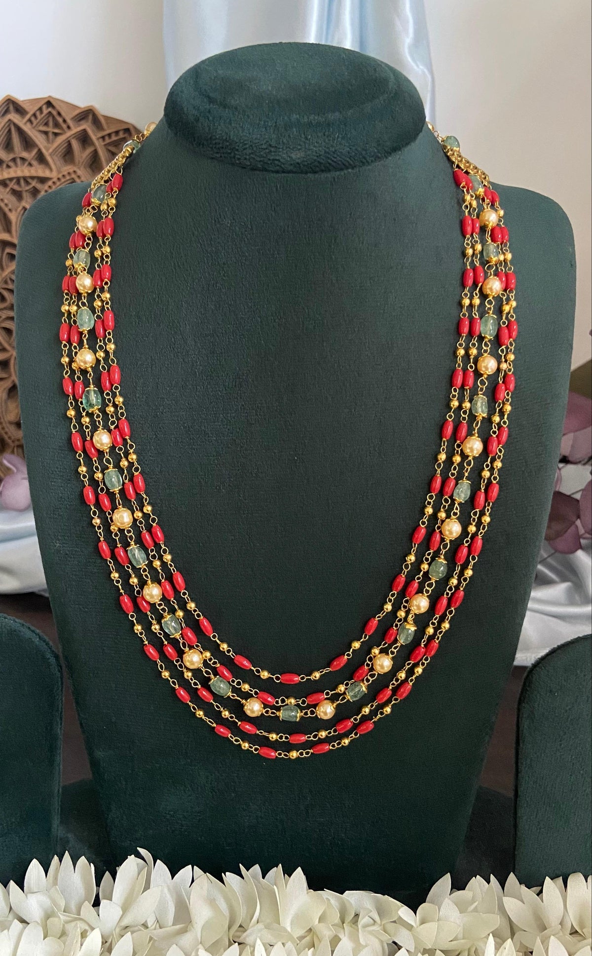 Asmitha Five Layer Coral Pearl Necklace