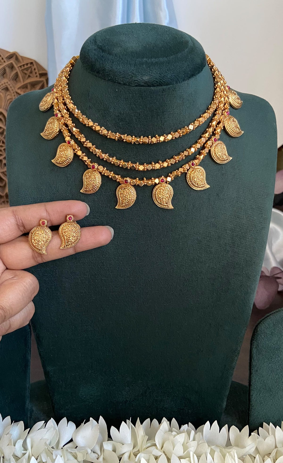 Indira 3 Layer Ashtapailu Mango Necklace Set