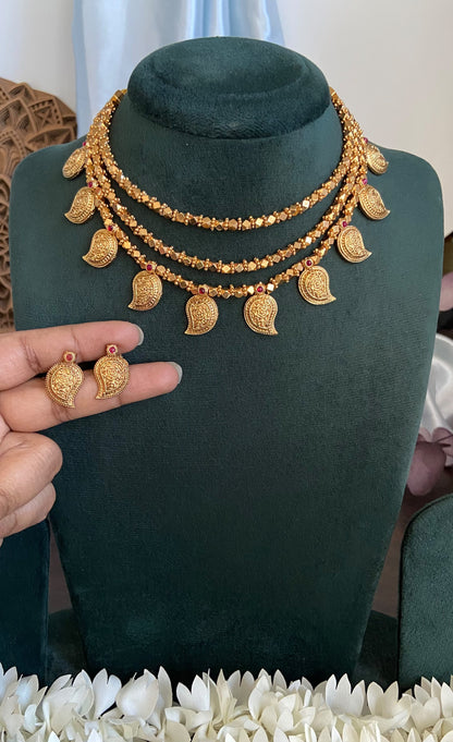 Indira 3 Layer Ashtapailu Mango Necklace Set