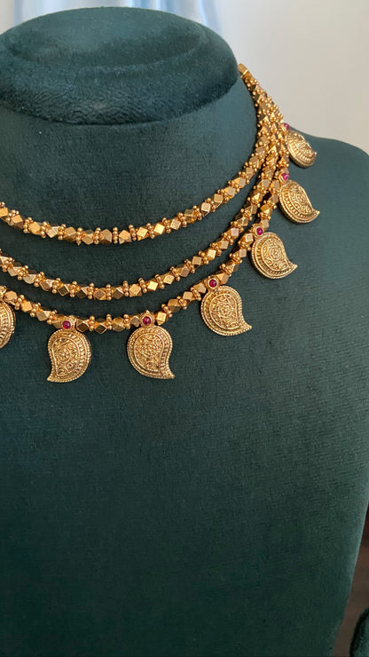 Indira 3 Layer Ashtapailu Mango Necklace Set