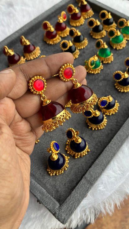 Gold Plated Red Glass Stone Jumka