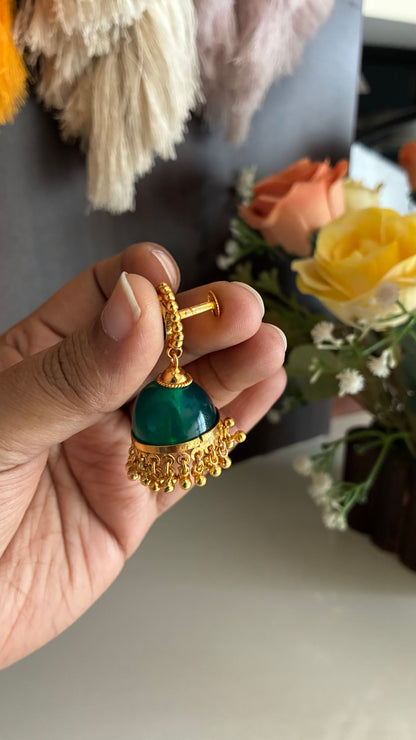 Gold Plated Green Glass Stone Jumka