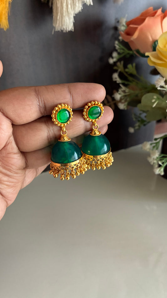 Gold Plated Green Glass Stone Jumka