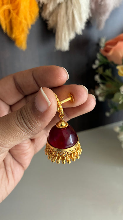 Gold Plated Red Glass Stone Jumka