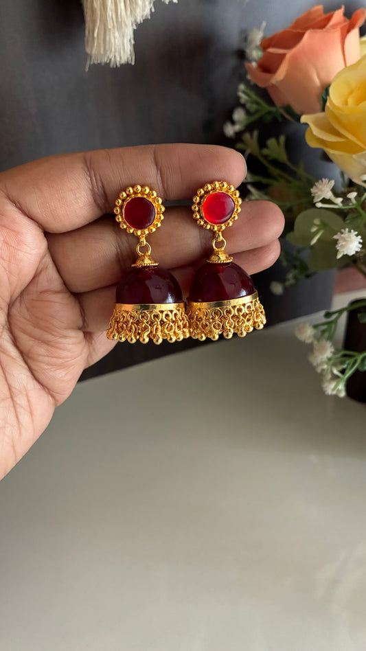 Gold Plated Red Glass Stone Jumka