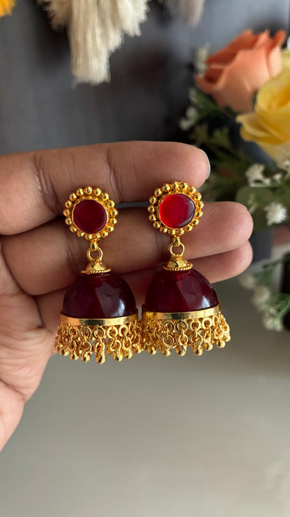 Gold Plated Red Glass Stone Jumka