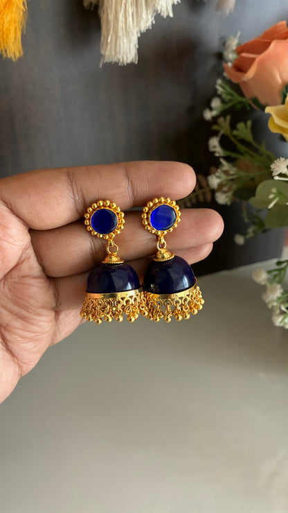 Gold Plated Blue Glass Stone Jumka