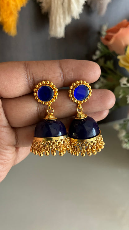 Gold Plated Blue Glass Stone Jumka