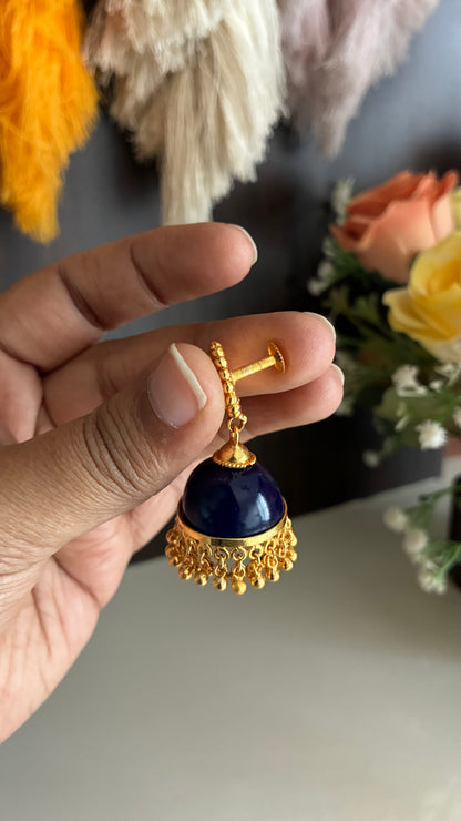 Gold Plated Blue Glass Stone Jumka
