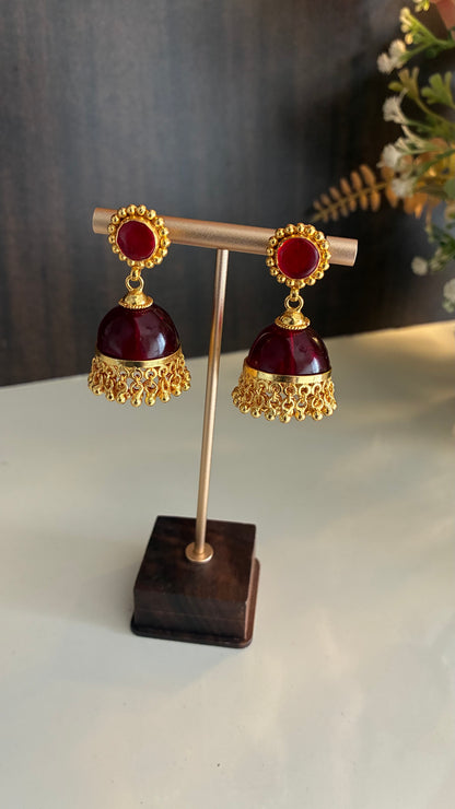 Gold Plated Red Glass Stone Jumka