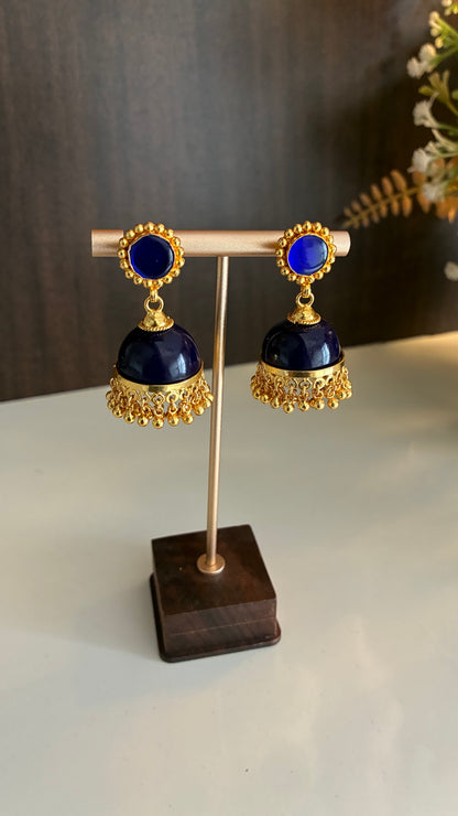 Gold Plated Blue Glass Stone Jumka