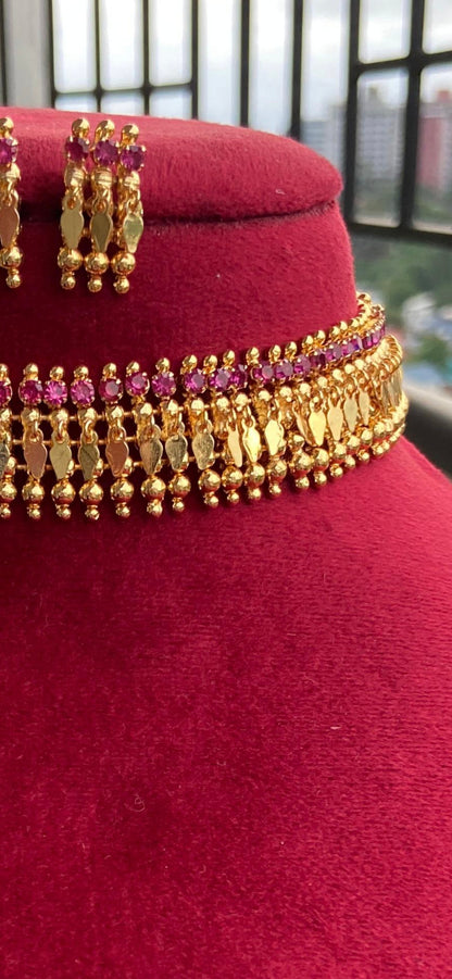 Ruby Single Line Elakathali with Earrings